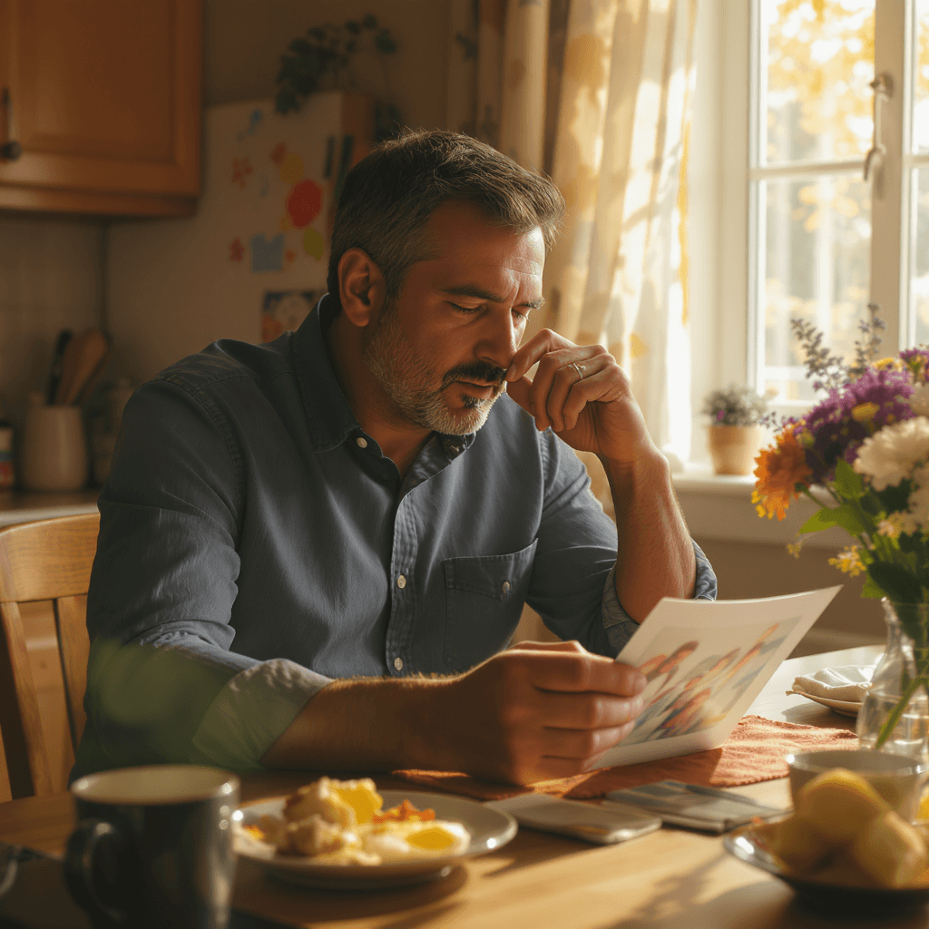Father analyzing his investments